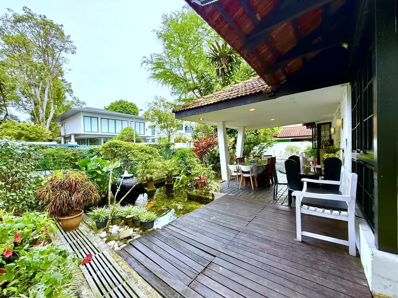 Timber deck beside the garden