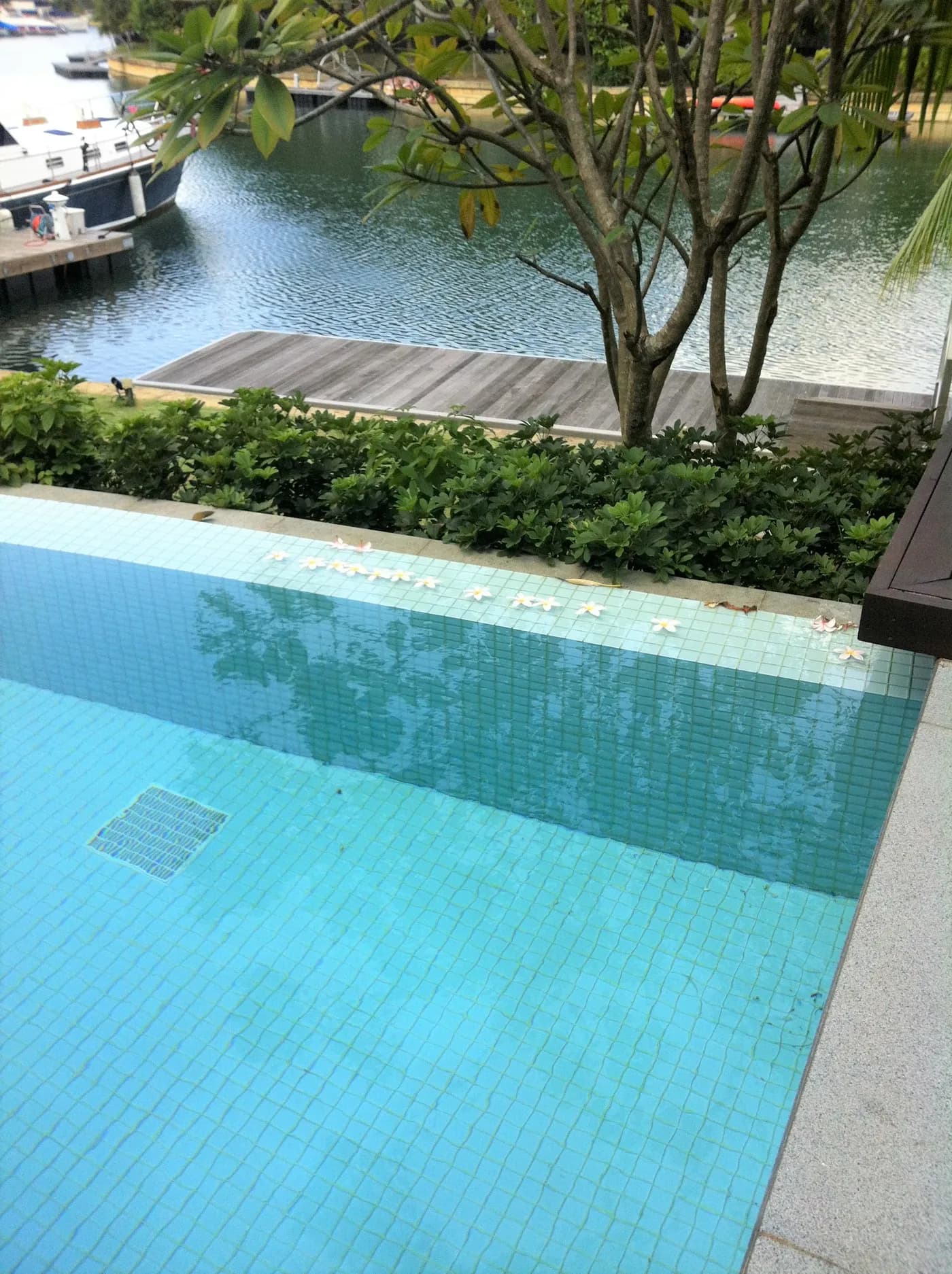 Infinity pool above the private berth and waterway