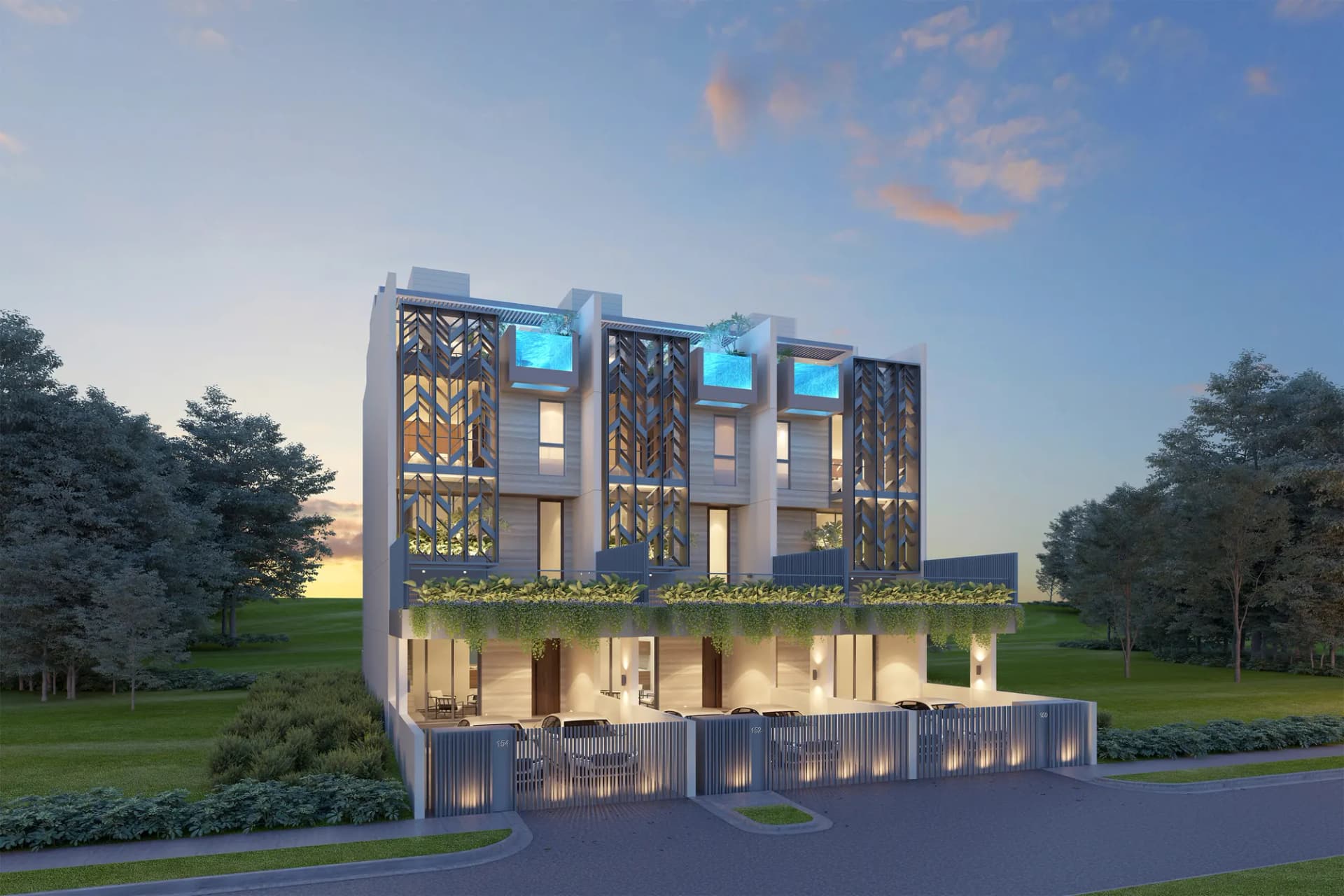 Chevron Collection, three new terraces on Onan Road with patterned screens
