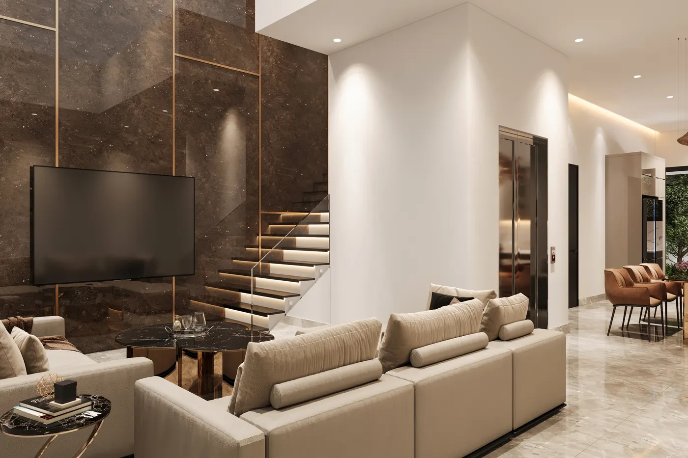 Living room and staircase, Chevron Collection