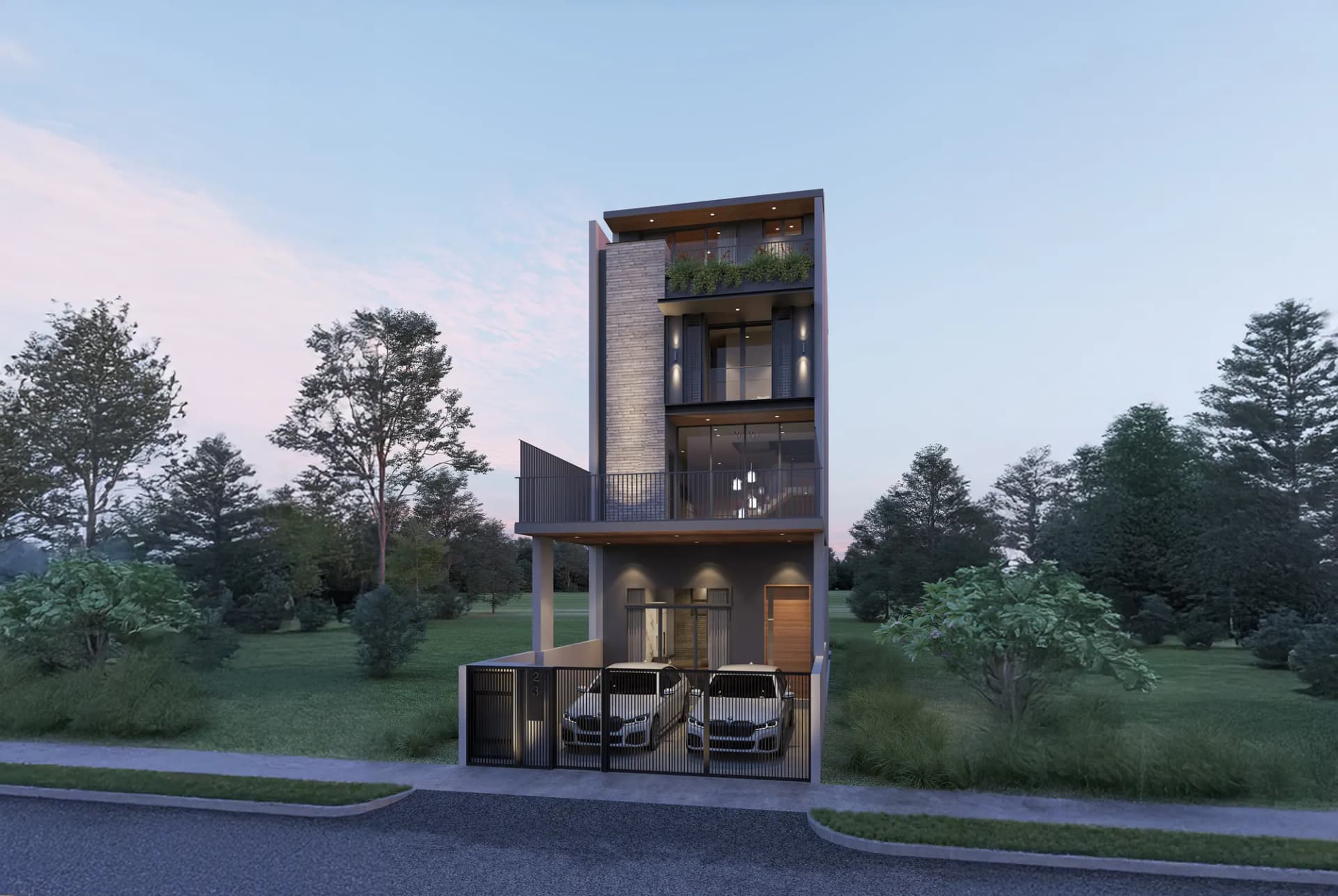 Zen, a new three-storey terrace on Jalan Sankam with timber screens