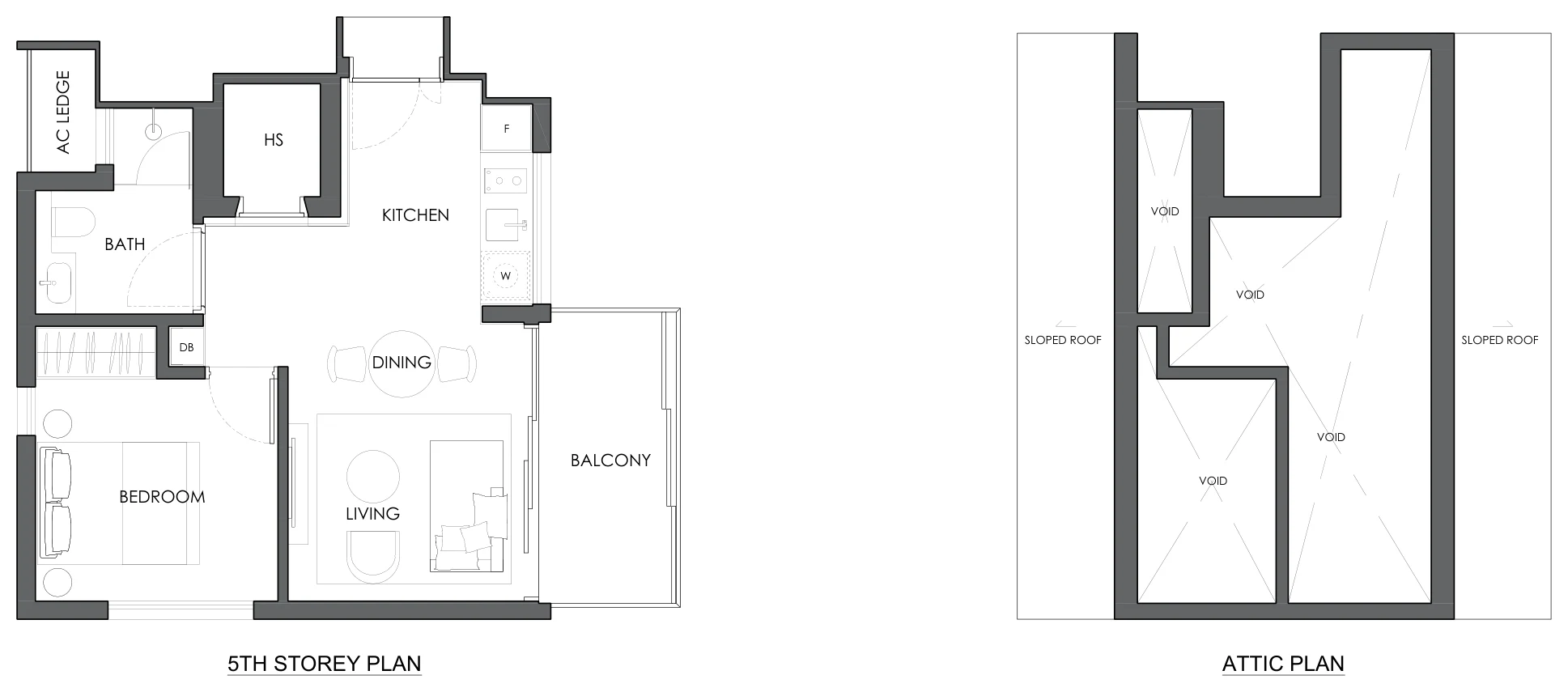 Floor plan of 10 Evelyn type A1b-5, 1-Bedroom, 527 sq ft