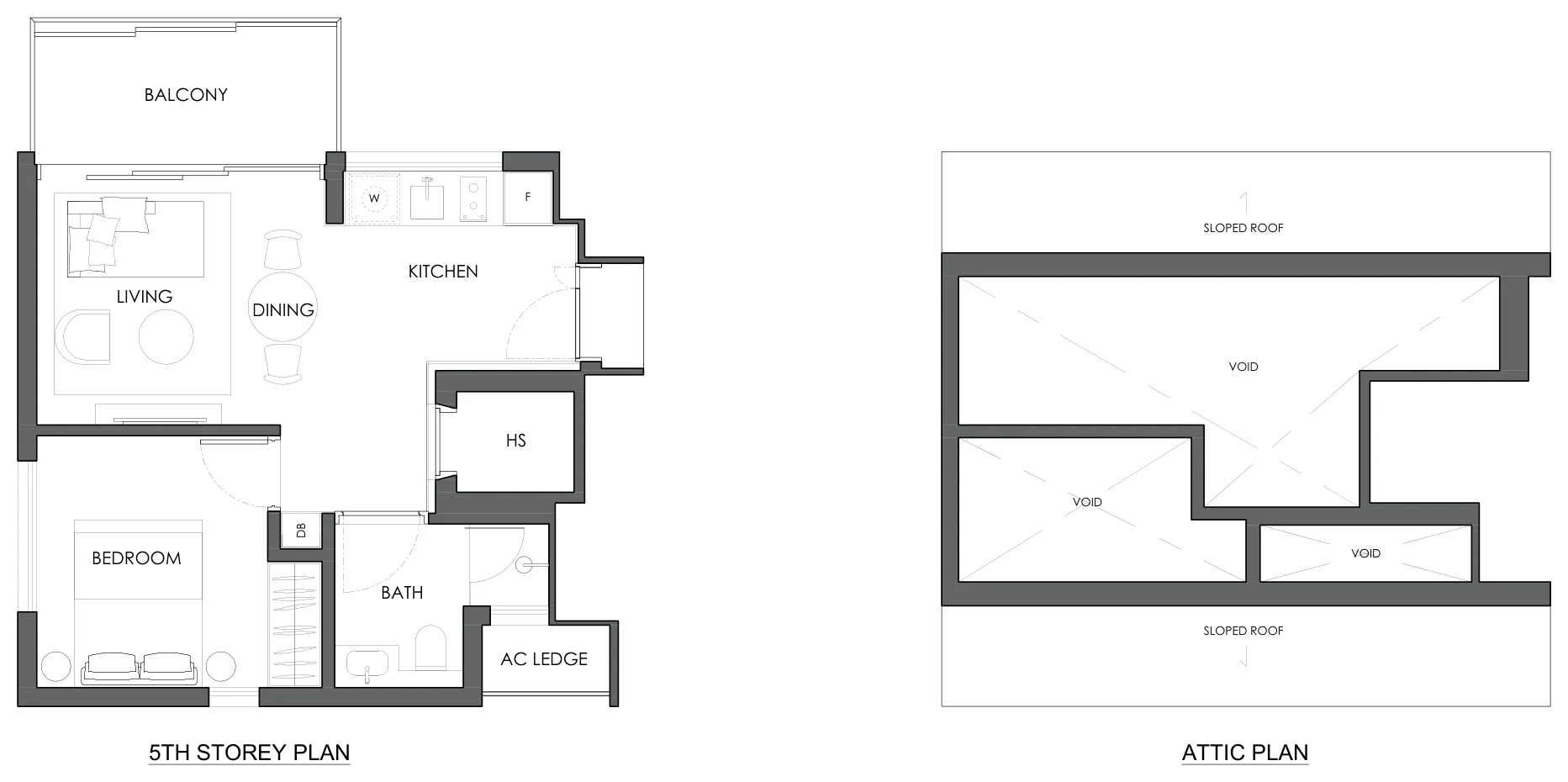 Floor plan of 10 Evelyn type A1d-5, 1-Bedroom, 527 sq ft