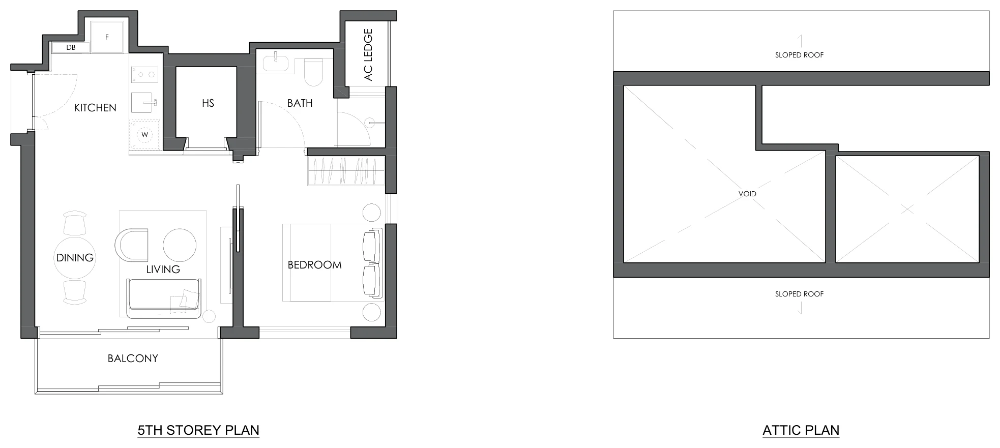 Floor plan of 10 Evelyn type A2b-5, 1-Bedroom, 495 sq ft
