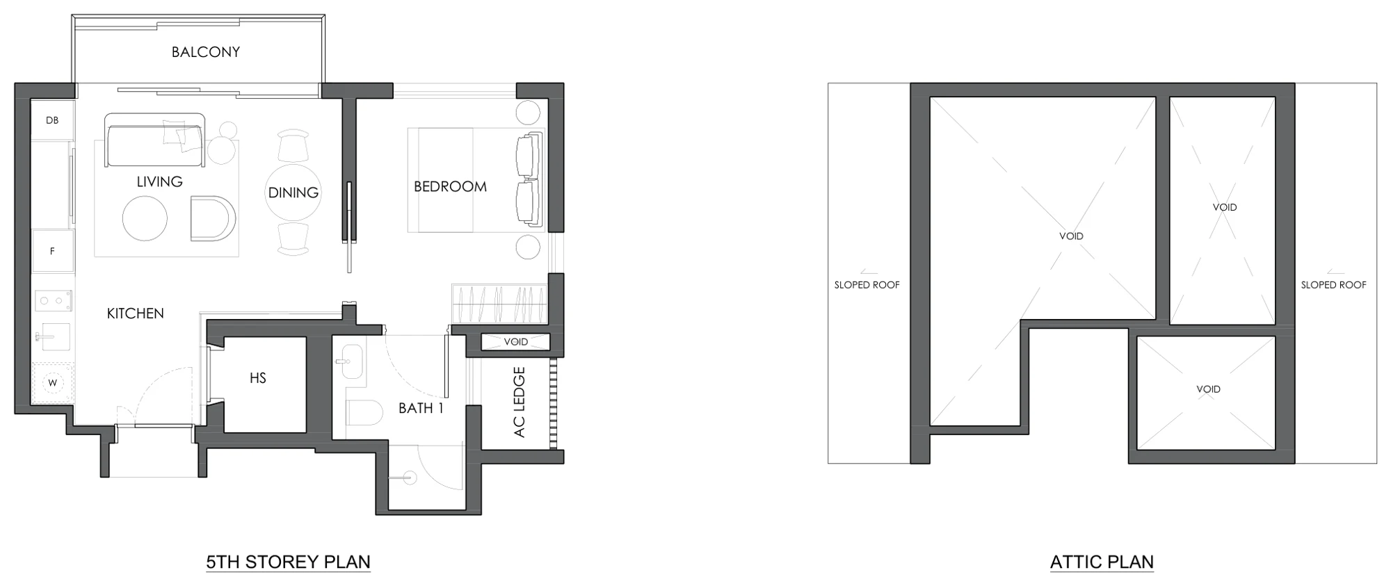 Floor plan of 10 Evelyn type A3b-5, 1-Bedroom, 764 sq ft
