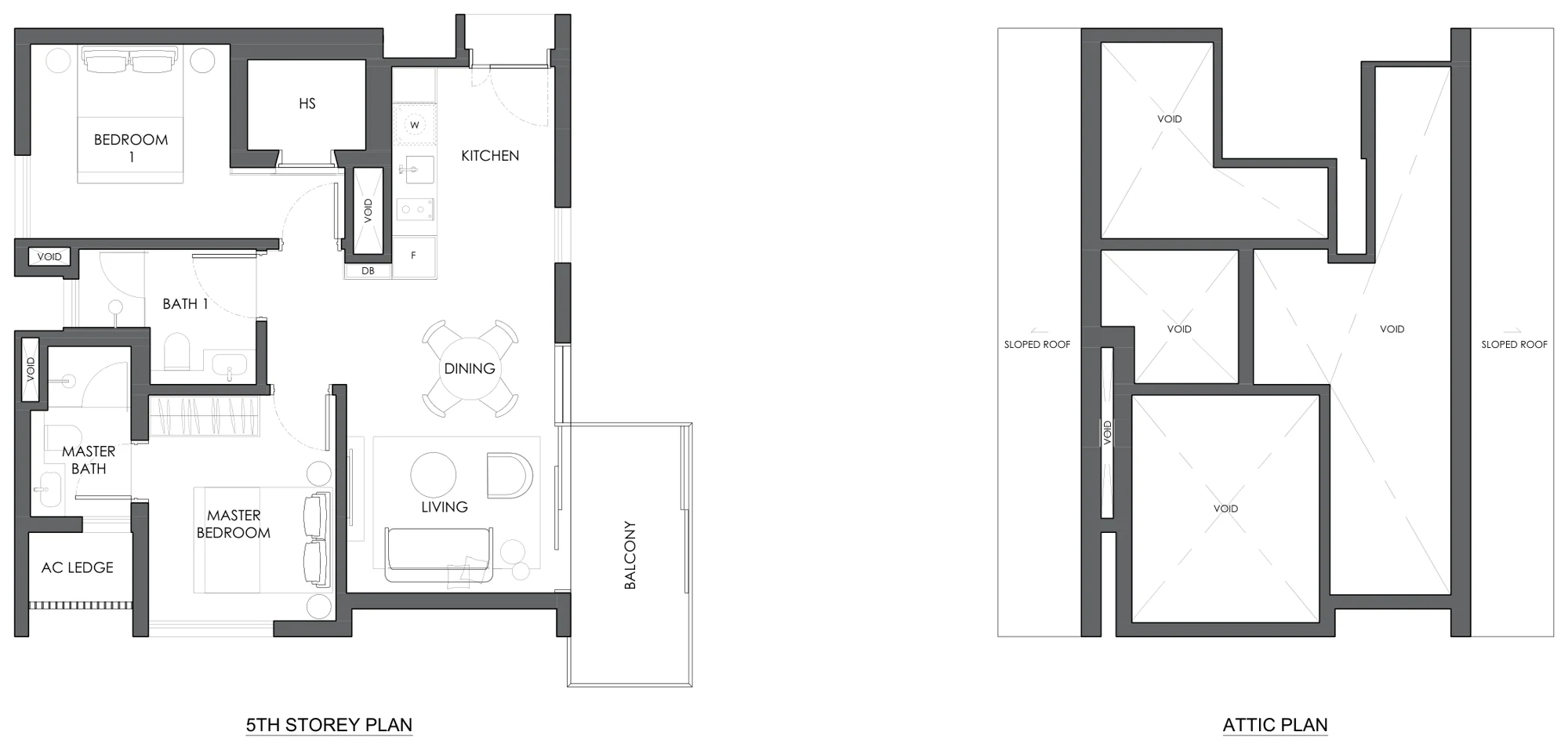 Floor plan of 10 Evelyn type B2f-5, 2-Bedroom, 743 sq ft