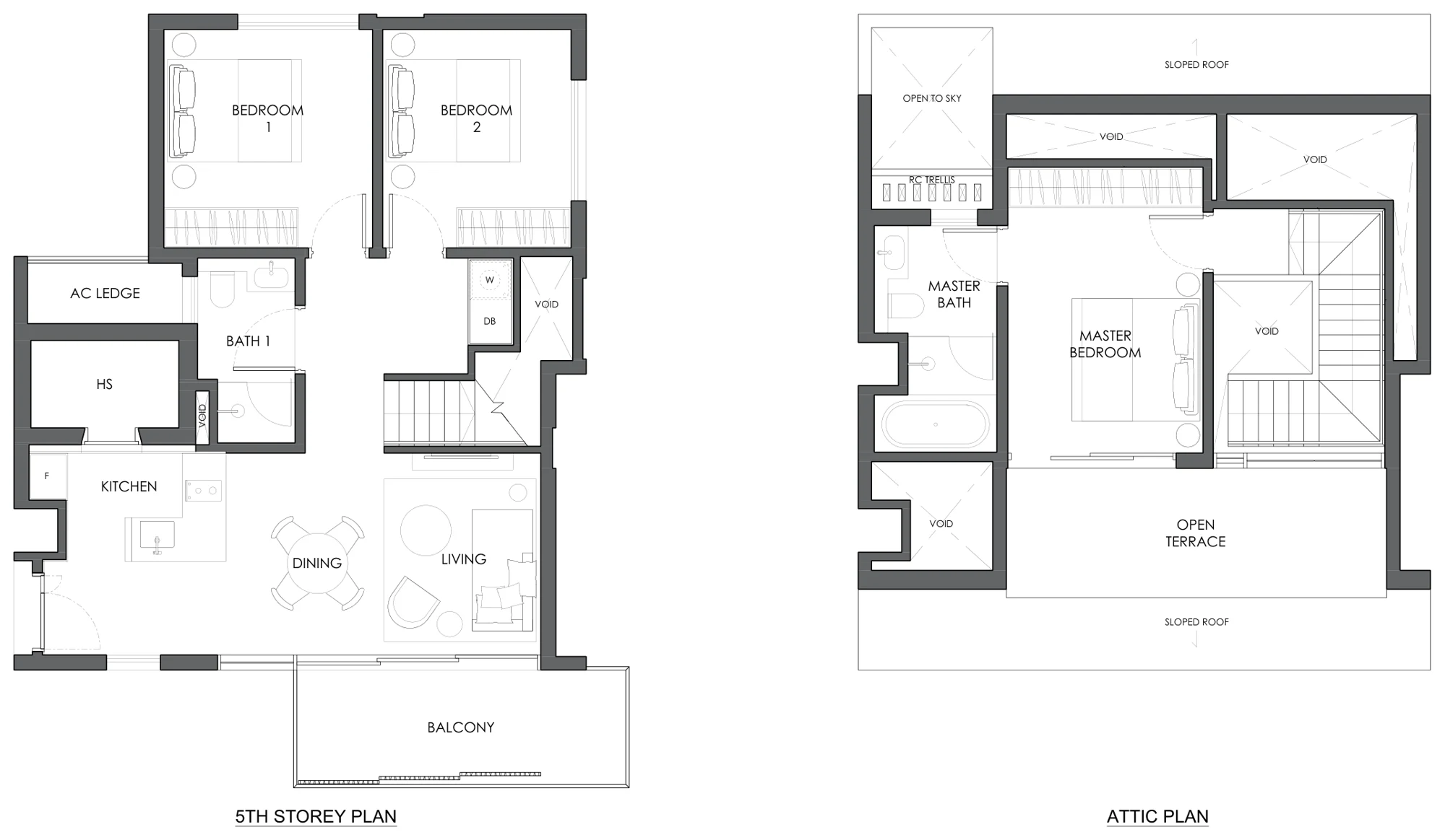Floor plan of 10 Evelyn type PH1, 3-Bedroom Penthouse, 1,238 sq ft