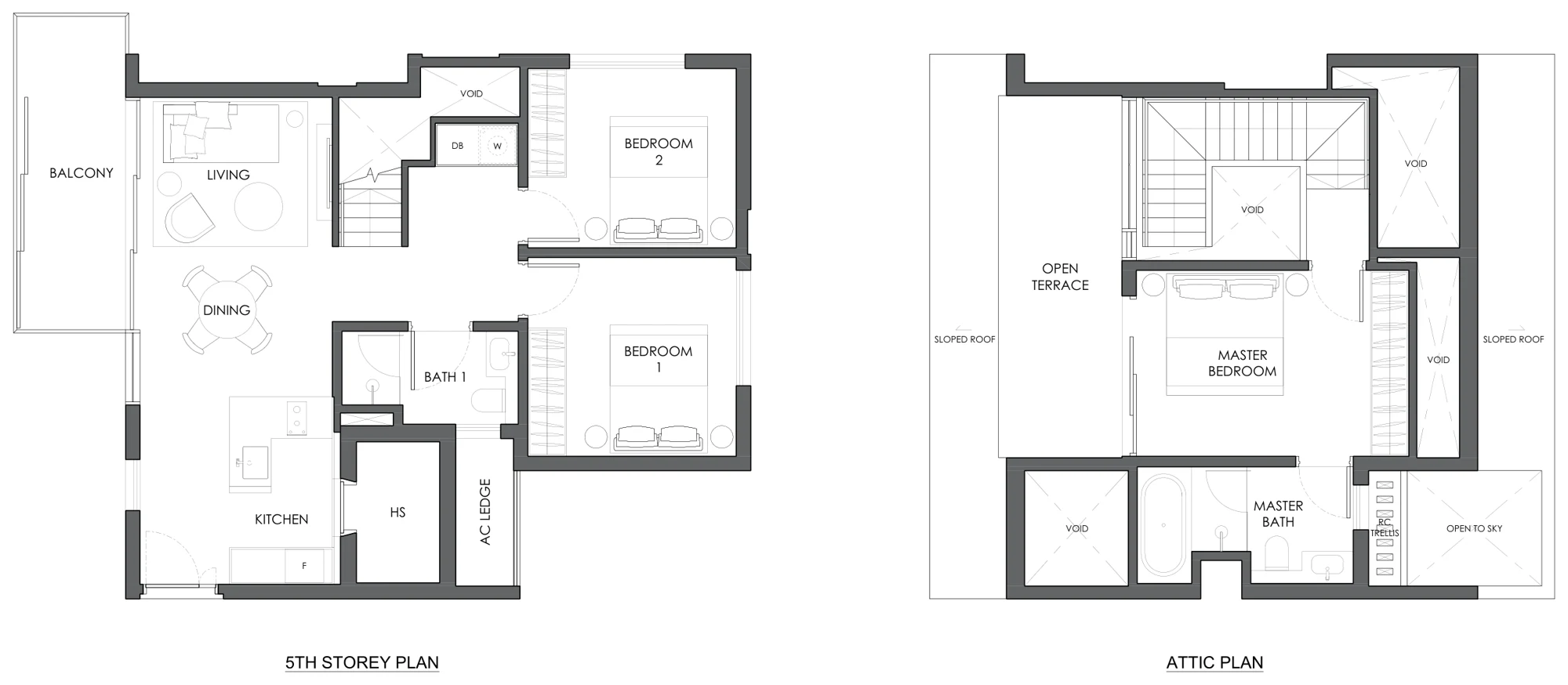 Floor plan of 10 Evelyn type PH2, 3-Bedroom Penthouse, 1,238 sq ft