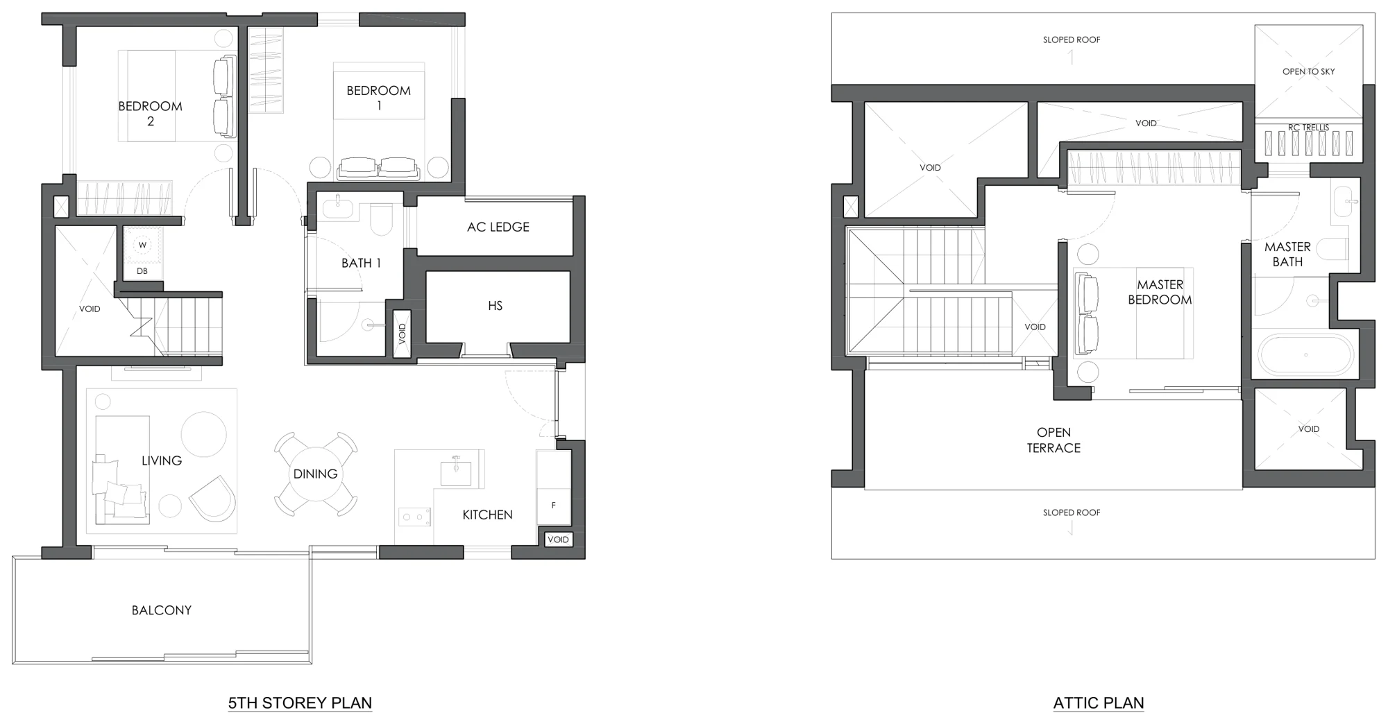 Floor plan of 10 Evelyn type PH3, 3-Bedroom Penthouse, 1,249 sq ft