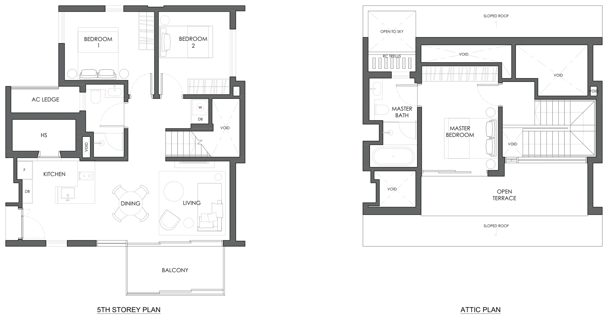 Floor plan of 10 Evelyn type PH4, 3-Bedroom Penthouse, 1,227 sq ft