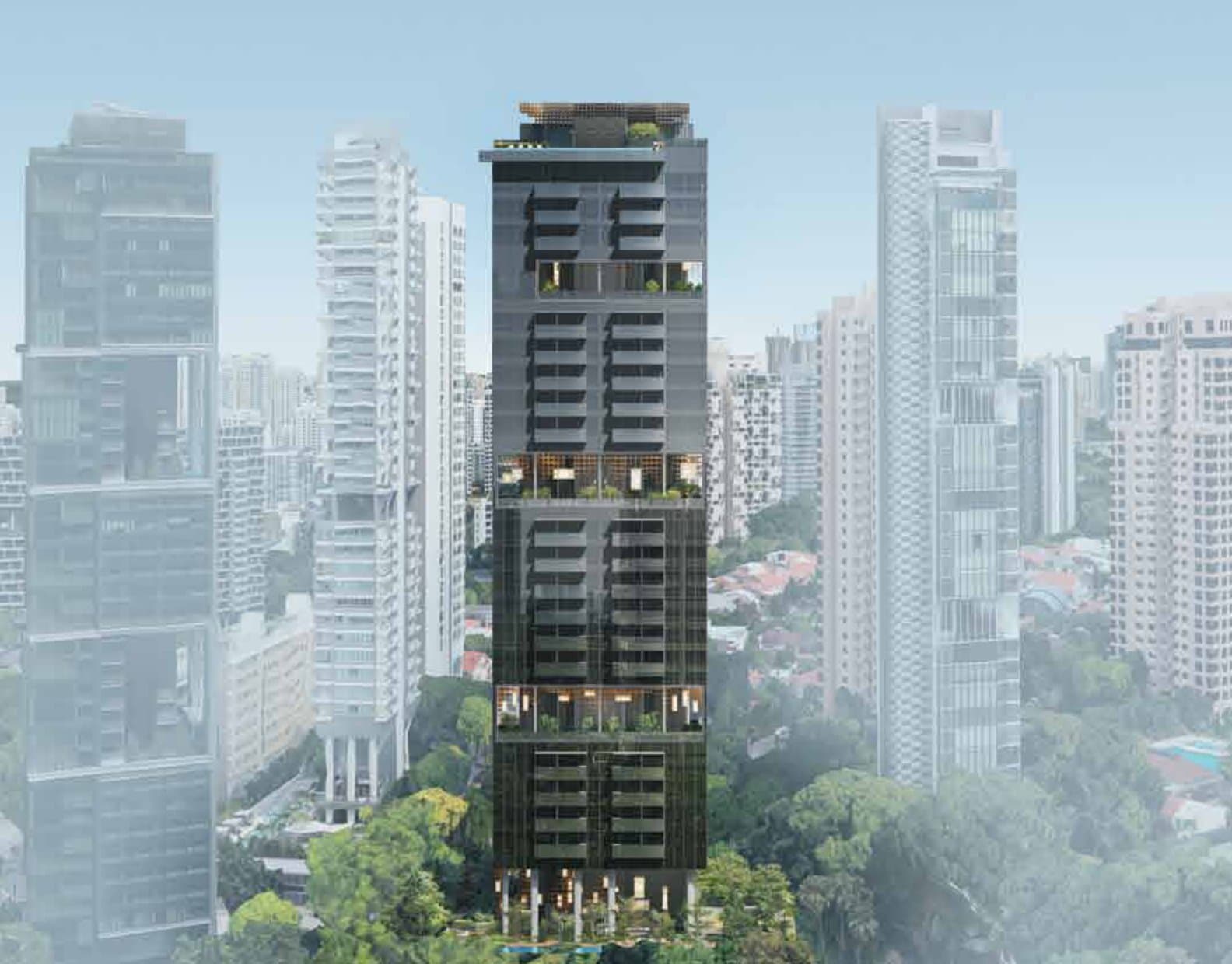3 Cuscaden: the slim 23-storey tower off Orchard Road, with its open sky gardens part-way up