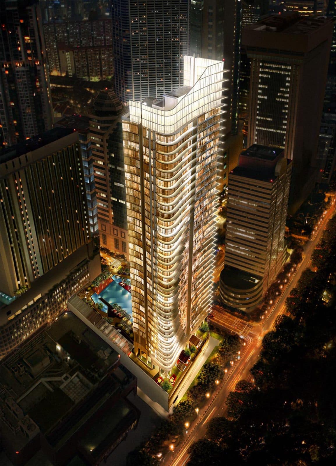 76 Shenton, artist's impression: the tower on Shenton Way at night