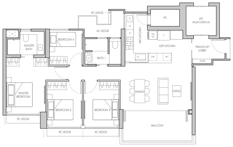 Floor plan of 8@BT type PH1, Penthouse, 1,356 sq ft