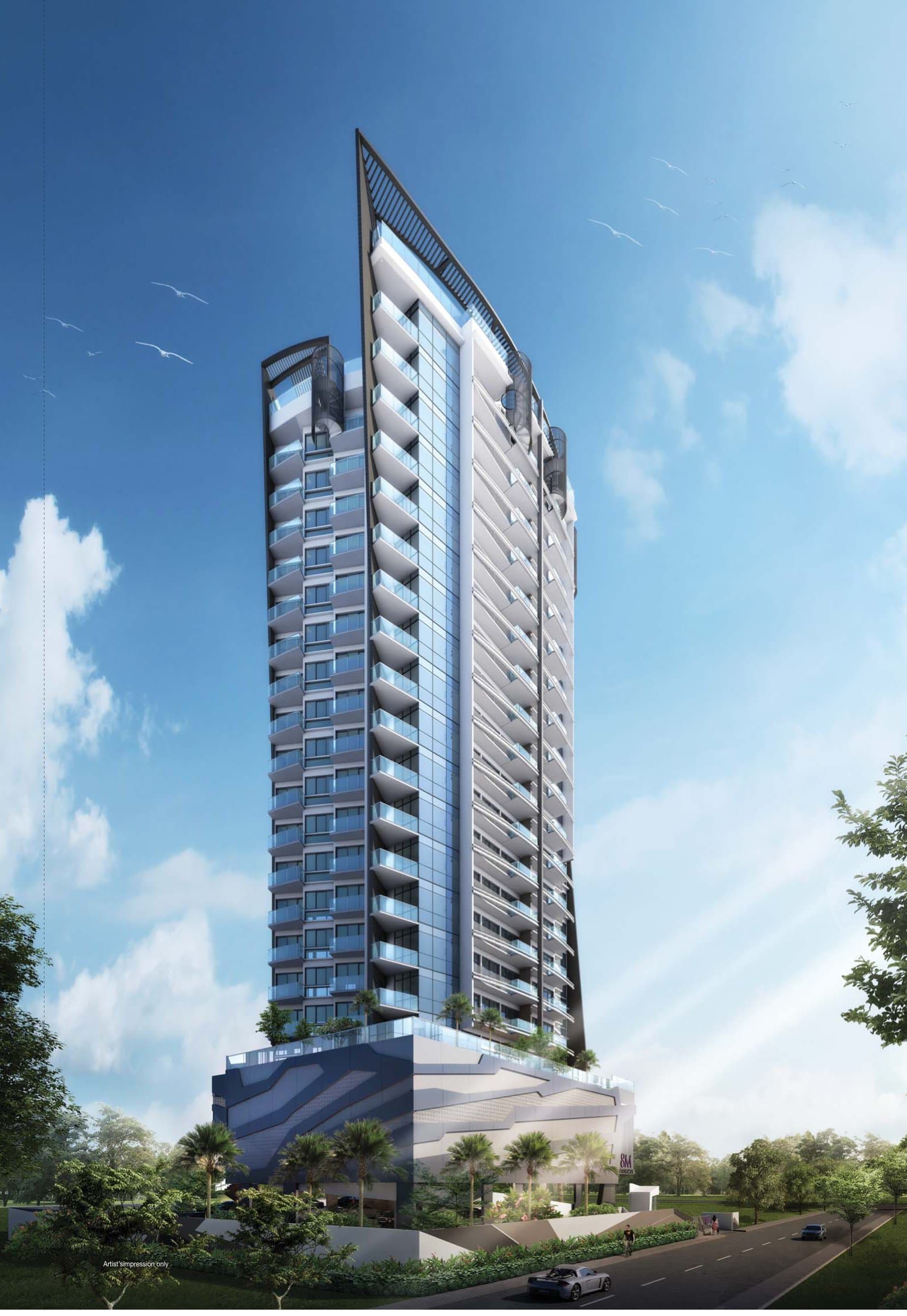8M Residences: a slim 20-storey glass tower over a landscaped podium on Margate Road