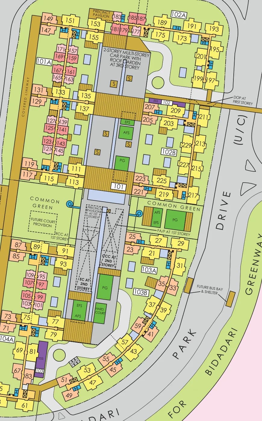 HDB site plan of Alkaff CourtView, blocks 101A, 102A, 102B, 103A, 103B and 104A