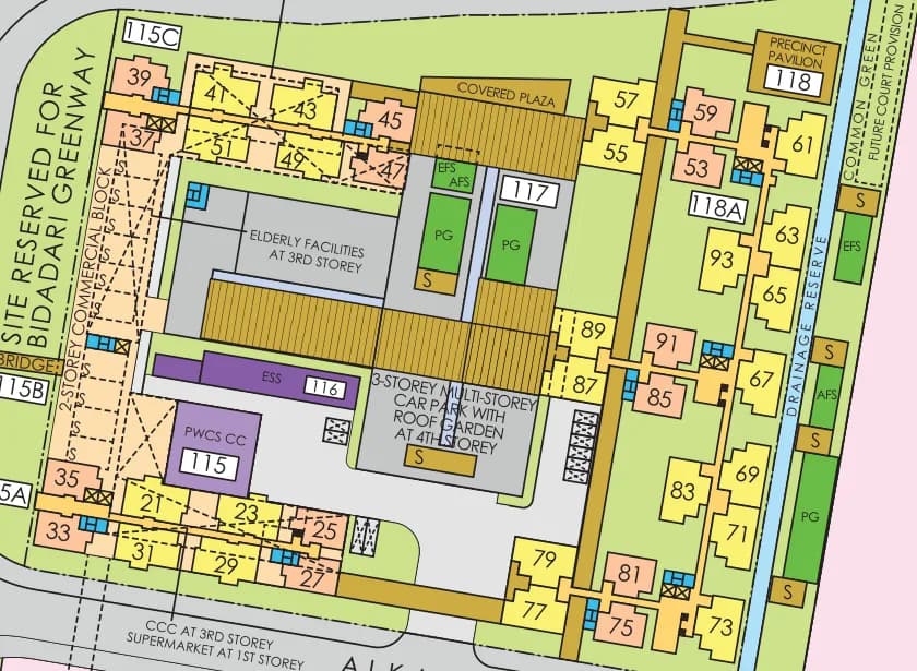 HDB site plan of Alkaff LakeView, blocks 115A, 115C and 118A