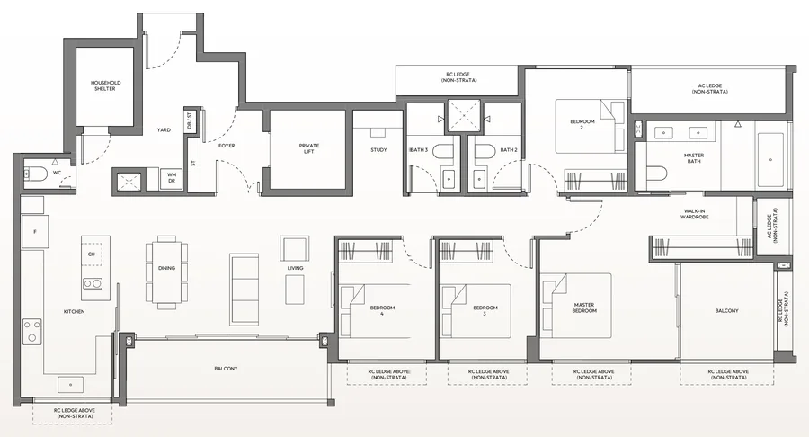 Floor plan of Amber House type D1, 4-Bedroom Premium, 1,744 sq ft