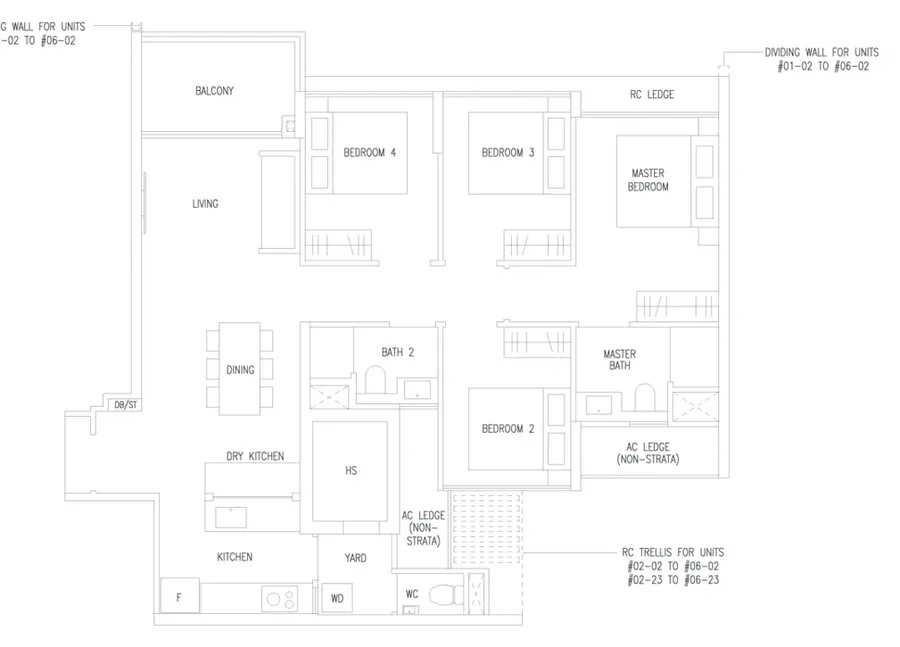 Floor plan of Amberwood at Holland type D2, 4-Bedroom, 1,087 sq ft