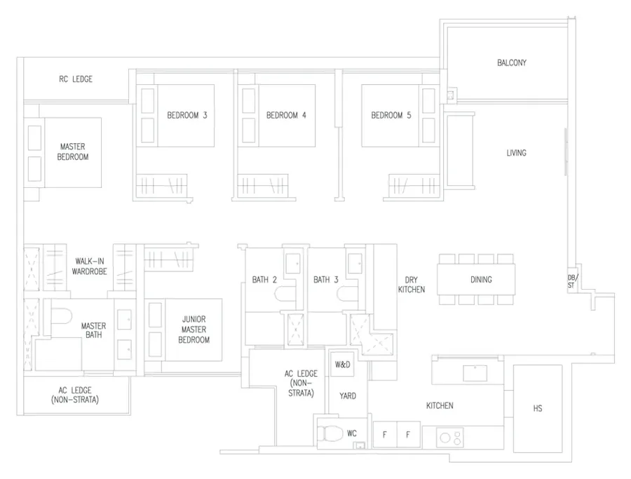 Floor plan of Amberwood at Holland type E2P, 5-Bedroom Premium, 1,324 sq ft