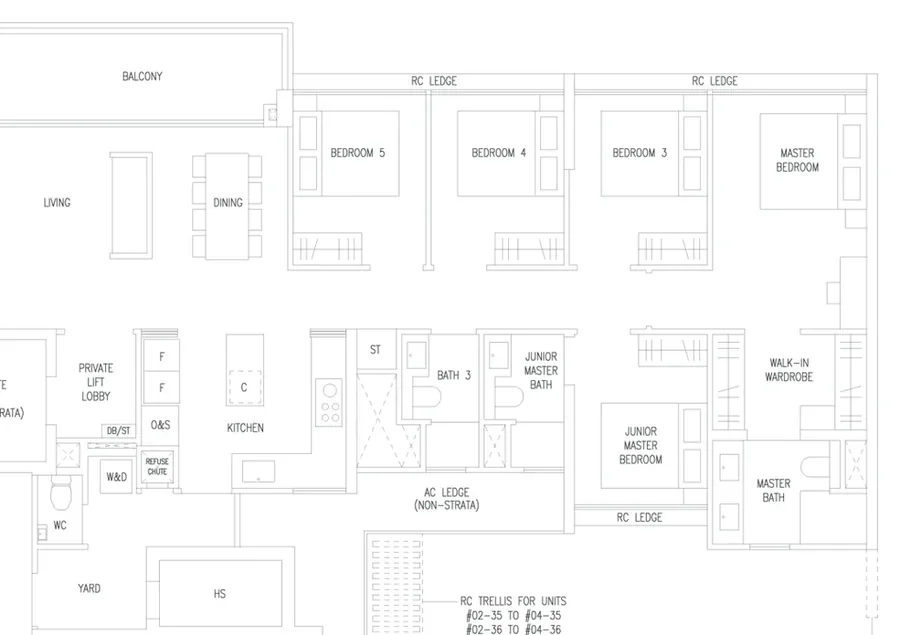Floor plan of Amberwood at Holland type E4L, 5-Bedroom Luxe, 1,496 sq ft