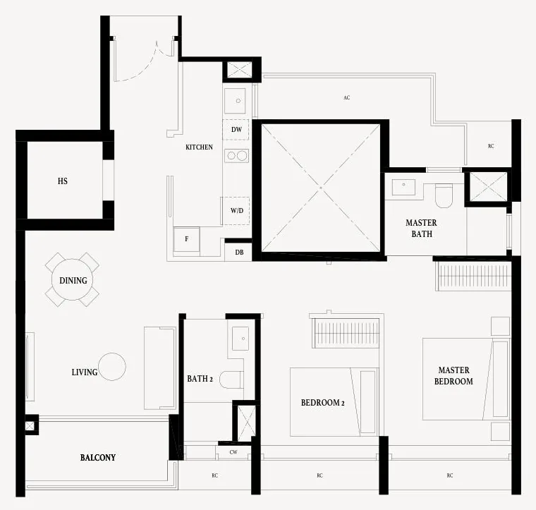 Floor plan of Arina East Residences type B3, 2-Bedroom Premium, 861 sq ft
