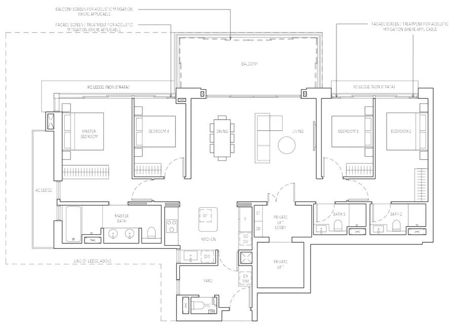 Floor plan of Aurea type D2, D2g, D2H, D2Hg, 4-Bedroom Premium, 1,798 sq ft