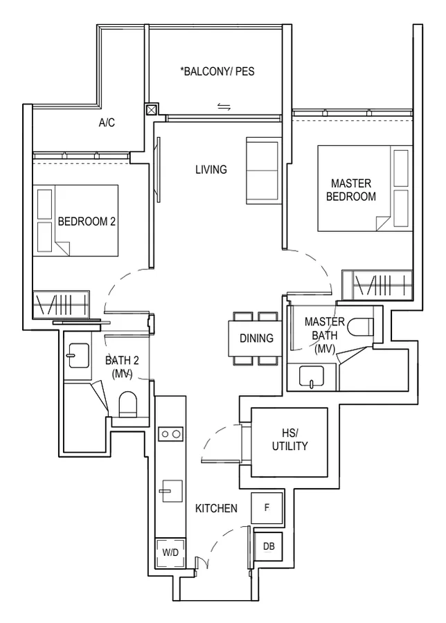 Floor plan of Bagnall Haus type B1a, 2 Bedroom, 764 sq ft