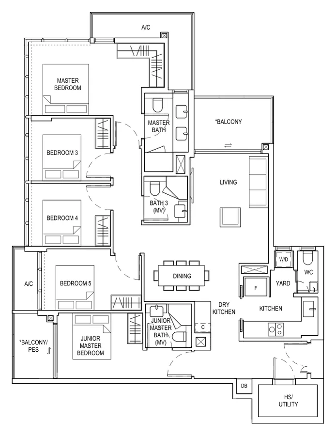Floor plan of Bagnall Haus type F1, 5 Bedroom, 1,528 sq ft