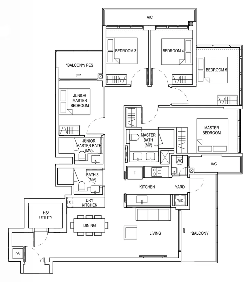 Floor plan of Bagnall Haus type F2, 5 Bedroom, 1,528 sq ft