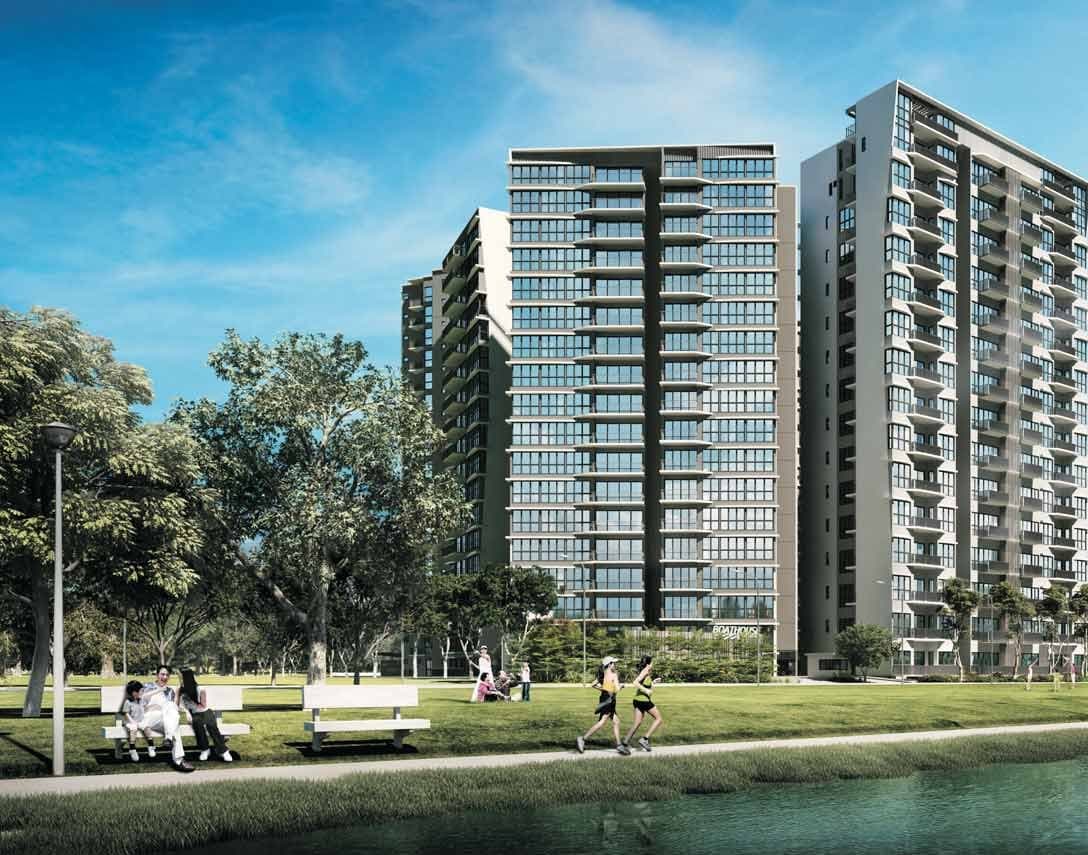 Artist's impression of Boathouse Residences: 18-storey towers beside the Punggol Park waterway