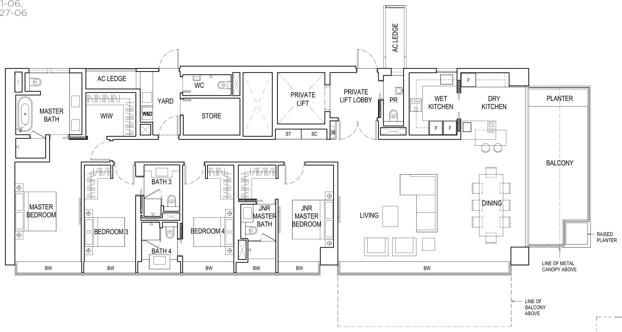 Floor plan of Boulevard 88 type C1, 4-Bedroom with Private Lift, 2,766 sq ft