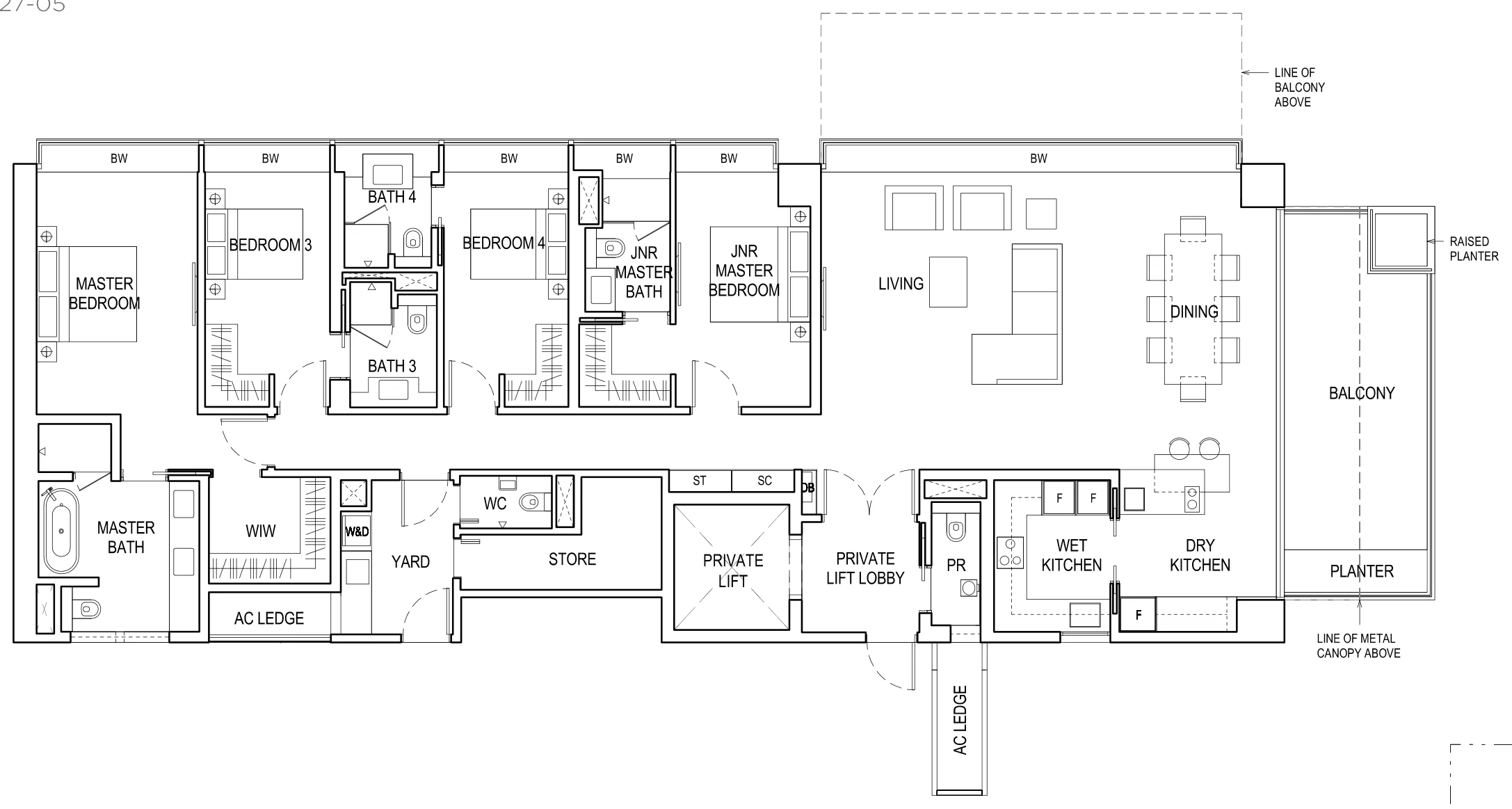 Floor plan of Boulevard 88 type C1a, 4-Bedroom with Private Lift, 2,777 sq ft