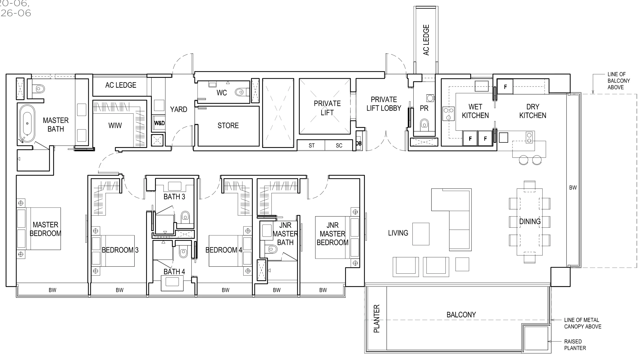 Floor plan of Boulevard 88 type C2, 4-Bedroom with Private Lift, 2,766 sq ft