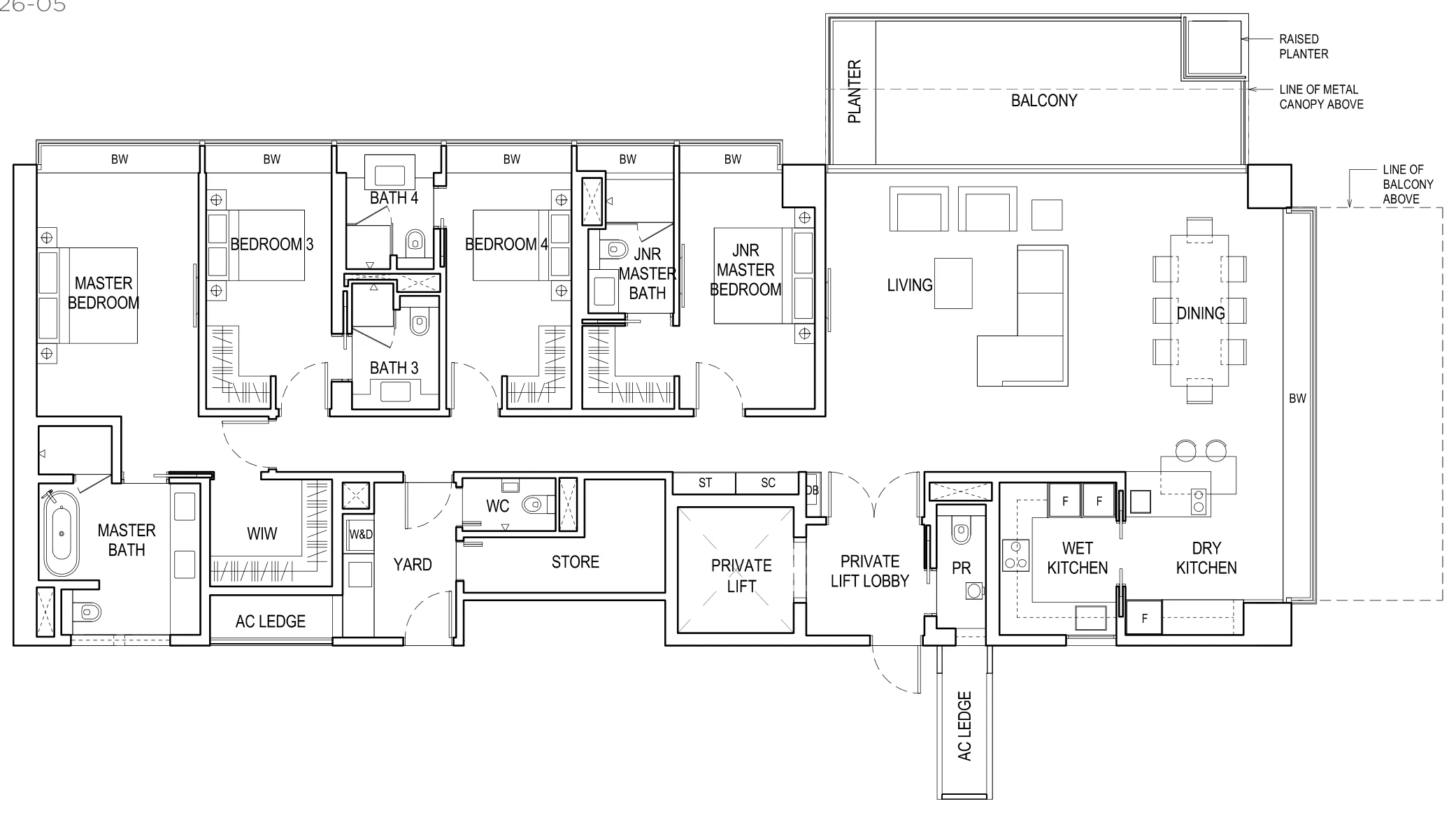 Floor plan of Boulevard 88 type C2a, 4-Bedroom with Private Lift, 2,777 sq ft