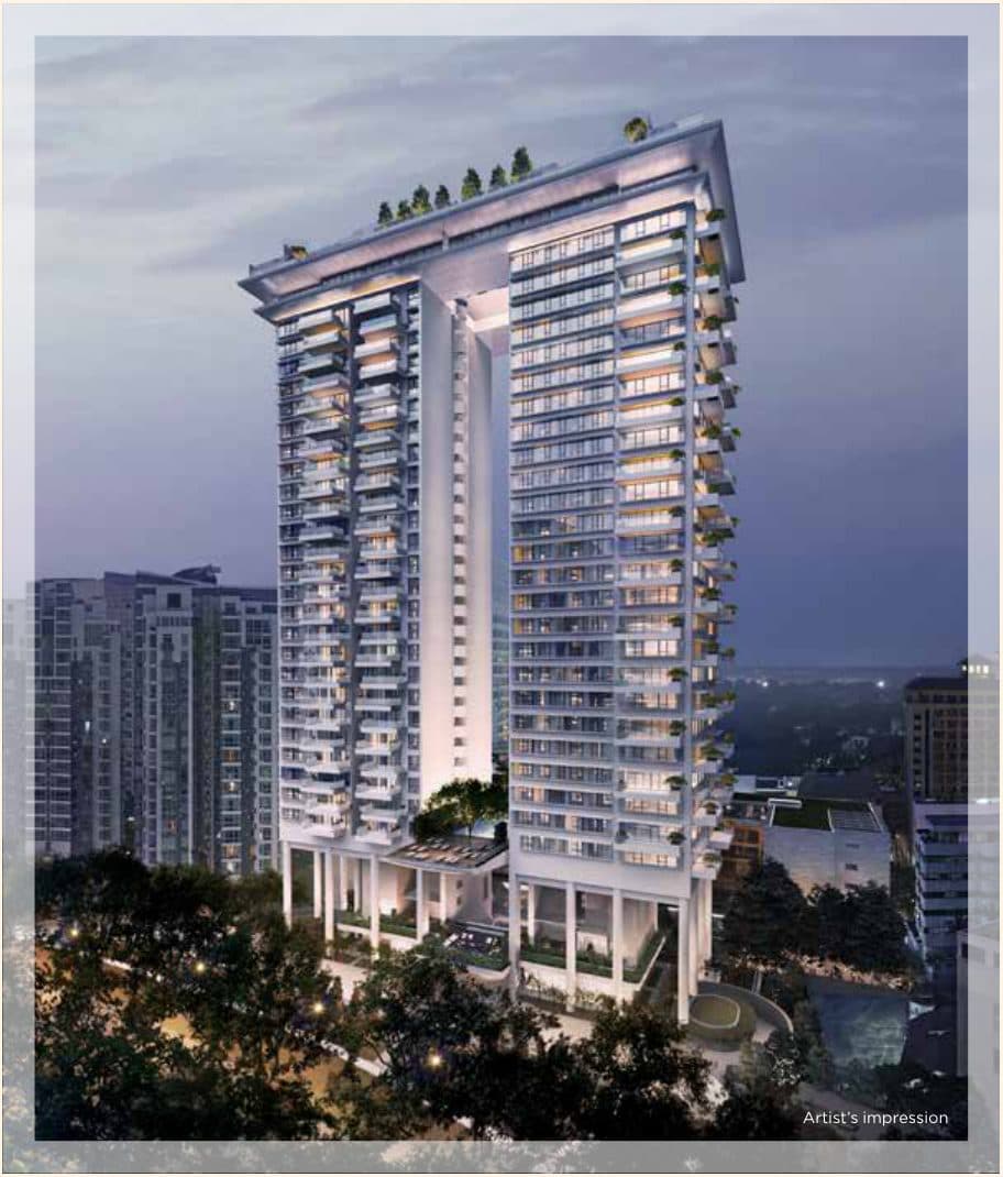 Boulevard 88: the two white towers joined at the top by the Sky Boulevard, seen from Orchard Boulevard