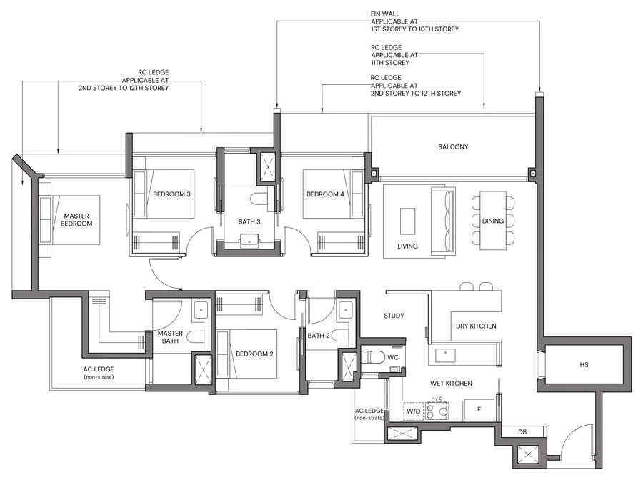 Floor plan of Canberra Crescent Residences type 4BR-P, 4-Bedroom Premium, 1,324 sq ft