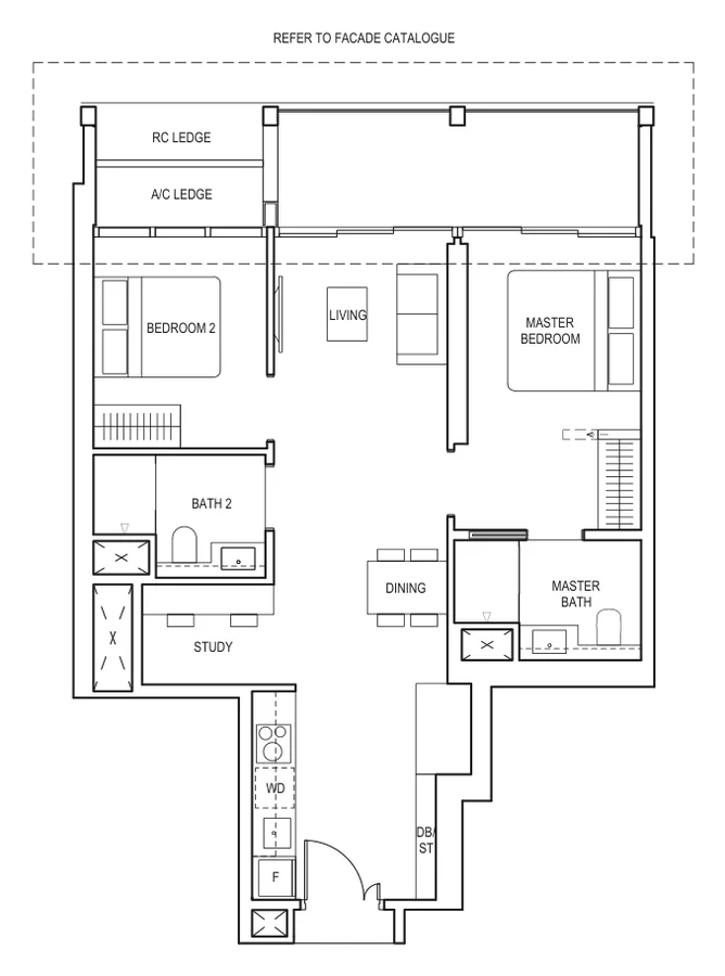 Floor plan of Canninghill Piers type BS5, 2-Bedroom + Study, 861 sq ft