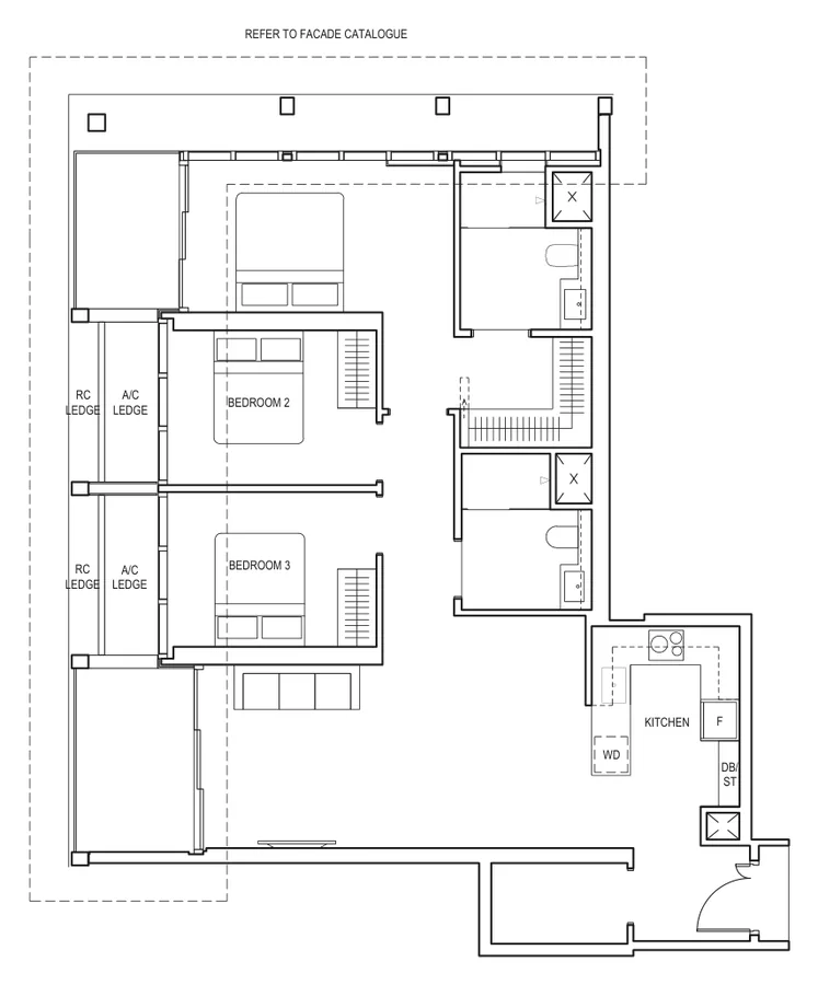 Floor plan of Canninghill Piers type C3, 3-Bedroom, 1,259 sq ft