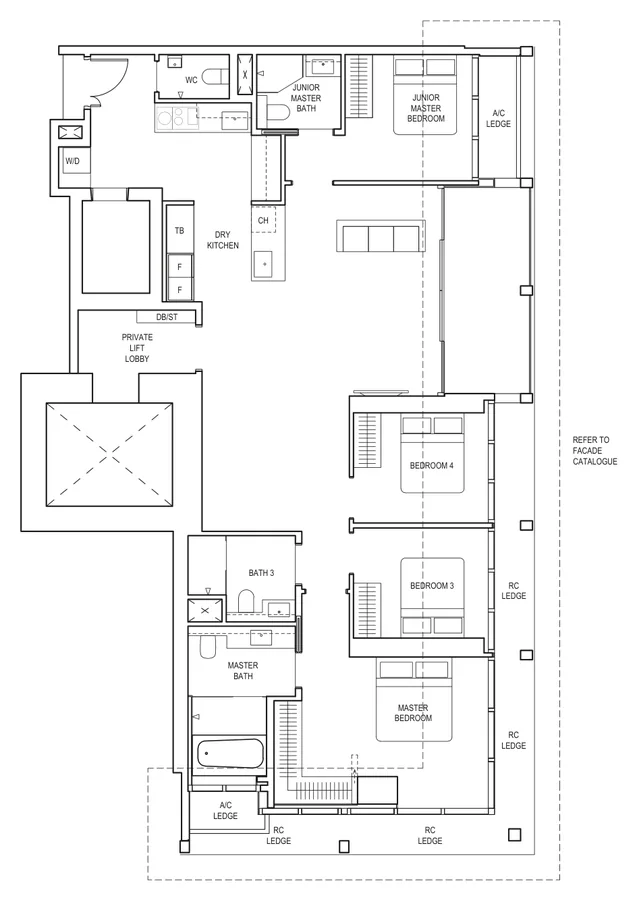 Floor plan of Canninghill Piers type DP1, 4-Bedroom Premium, 1,755 sq ft