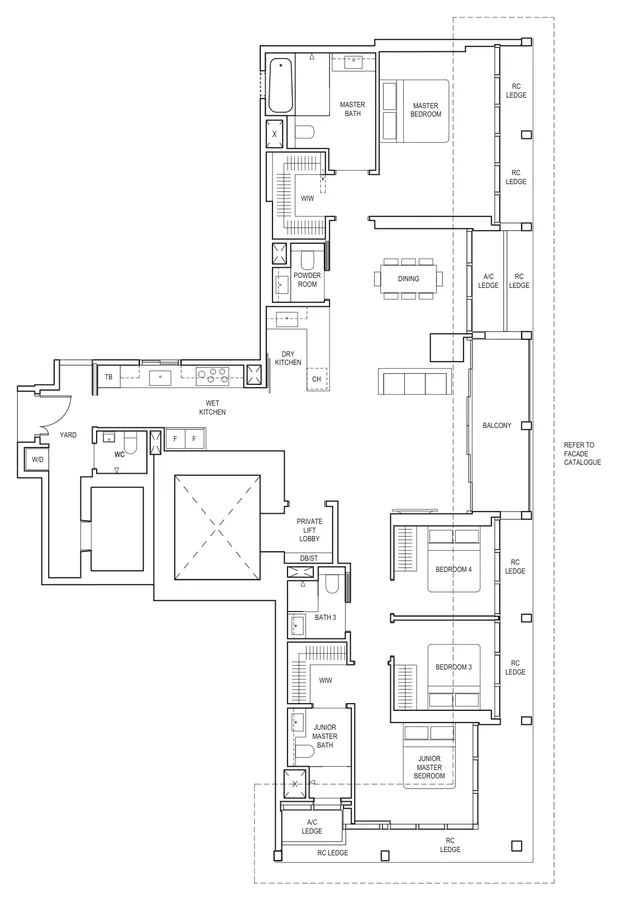 Floor plan of Canninghill Piers type DP2 / DP2(p), 4-Bedroom Premium, 1,948 sq ft