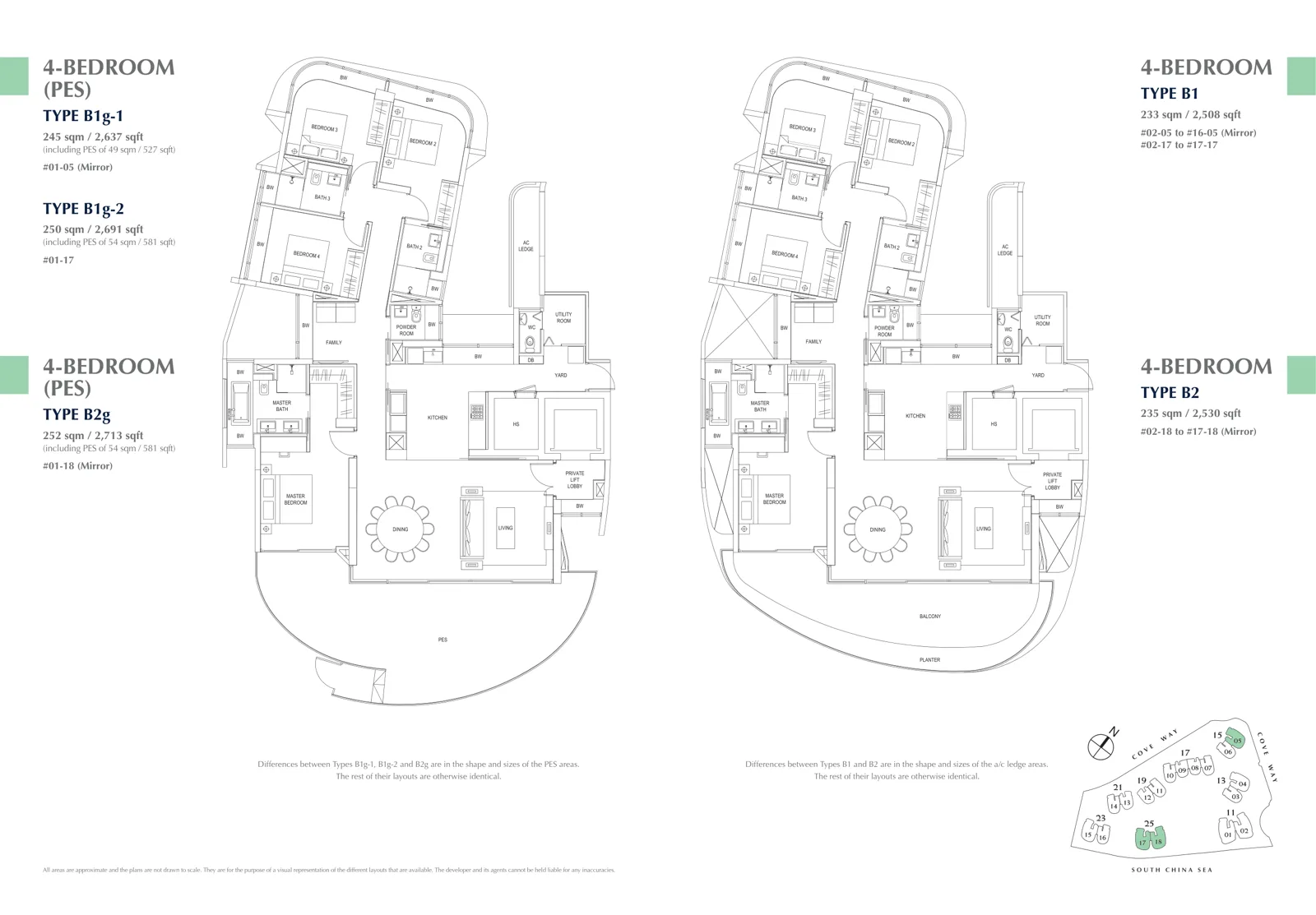 Floor plan of Cape Royale type B1 / B1g-1 / B1g-2 / B2 / B2g, 4-Bedroom, 2,508 to 2,713 sq ft