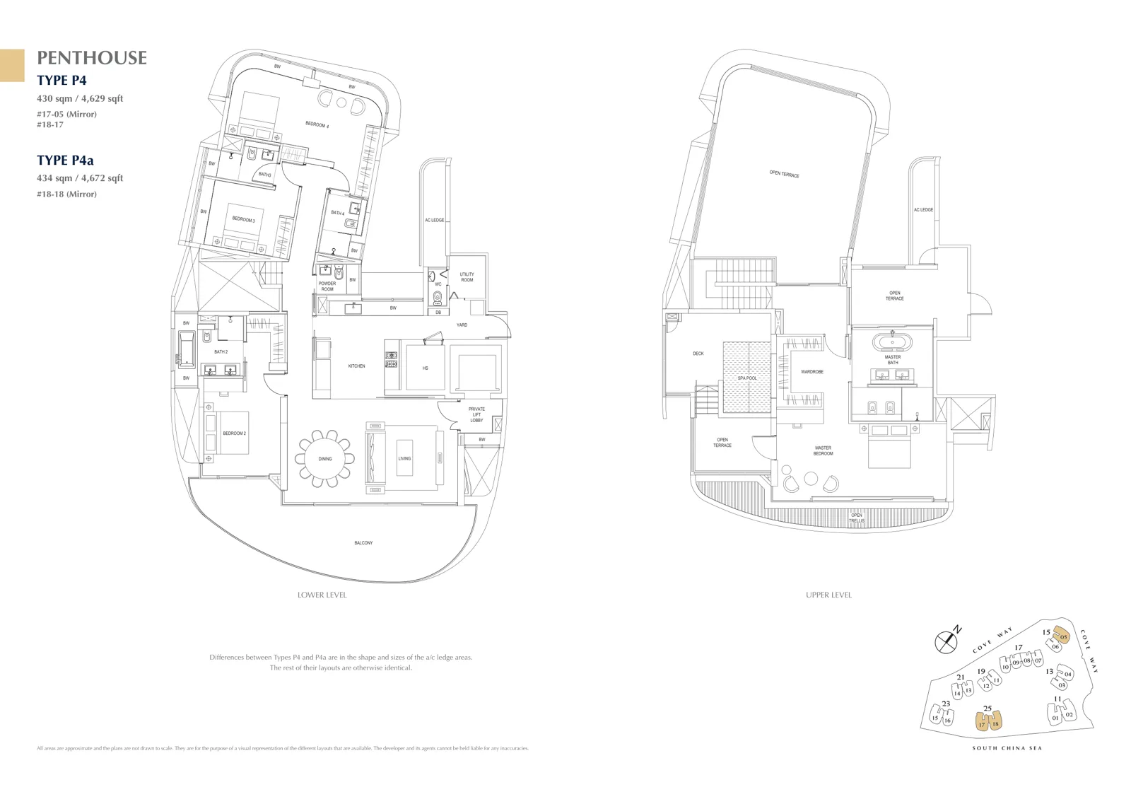 Floor plan of Cape Royale type P4 / P4a, Penthouse, 4 bedrooms, 4,629 to 4,672 sq ft
