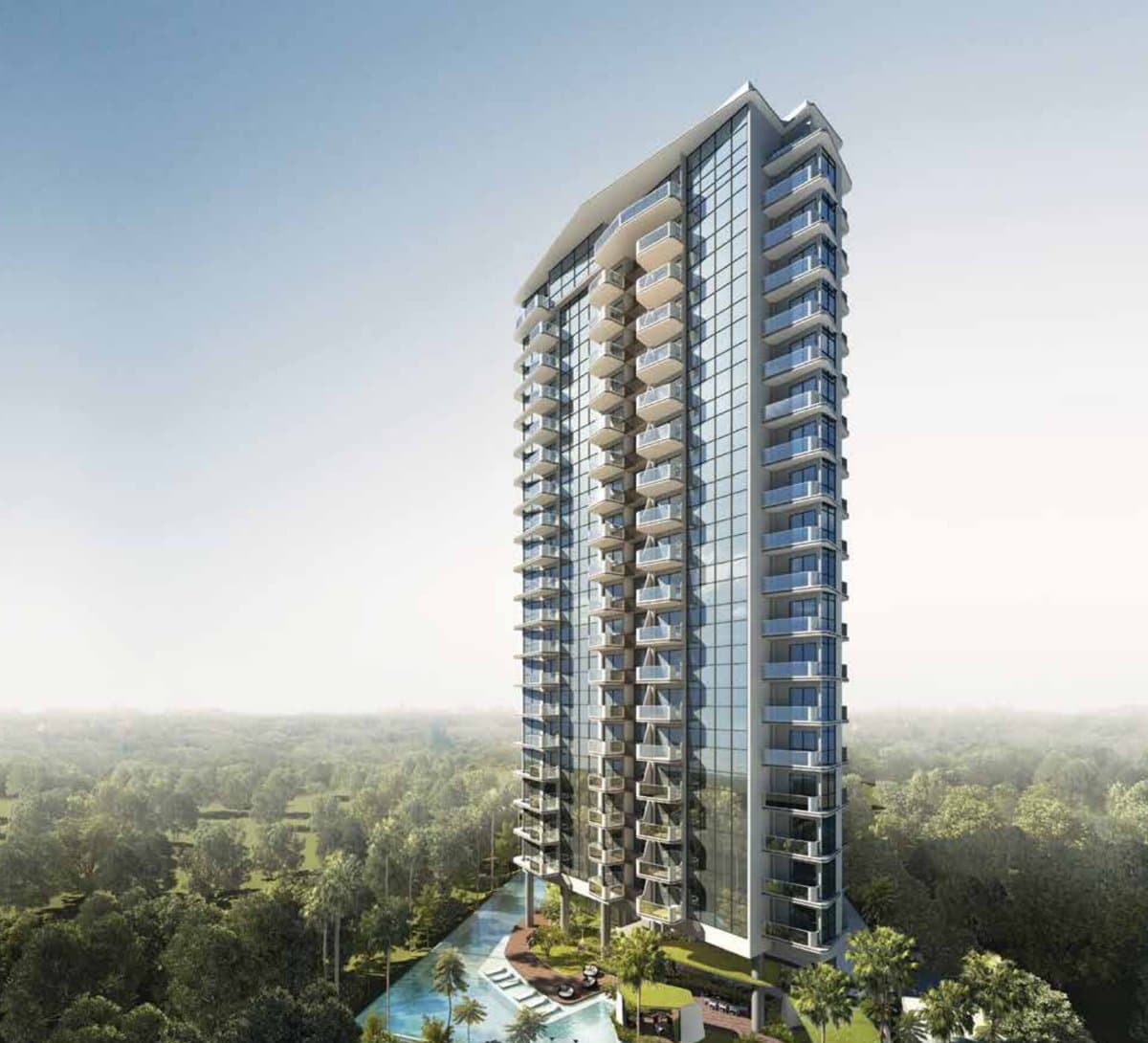Coastline Residences, artist's impression: the tower above its pool deck on Amber Road