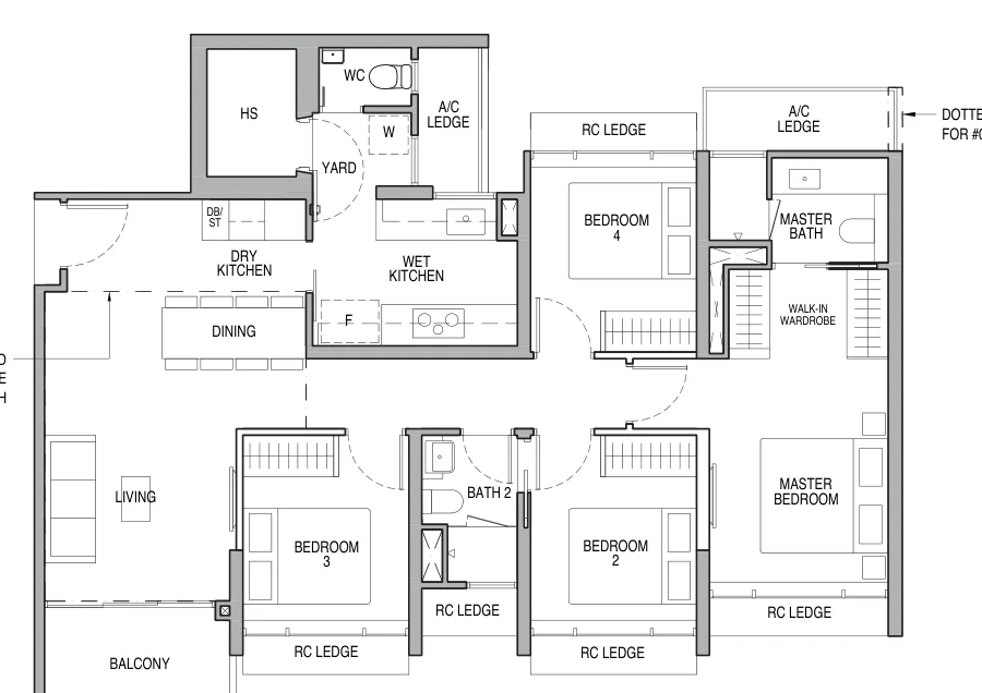 Floor plan of Copen Grand type C1 / C1-P / C1-PH, 4-Bedroom Deluxe, 1,184 to 1,378 sq ft