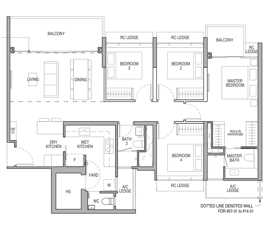 Floor plan of Copen Grand type C3b / C3b-PH, 4-Bedroom Premium, 1,292 to 1,453 sq ft