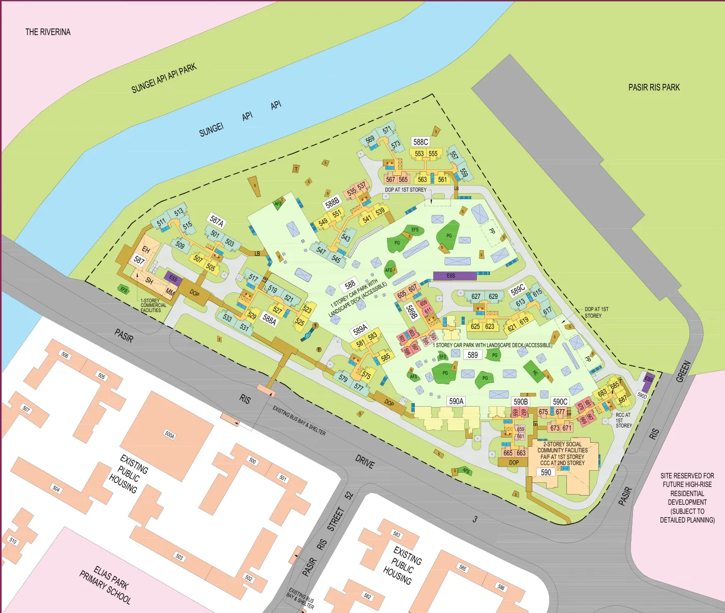HDB site plan of Costa Grove, blocks 587A, 588A, 588B, 588C, 589A, 589B, 589C, 590B and 590C