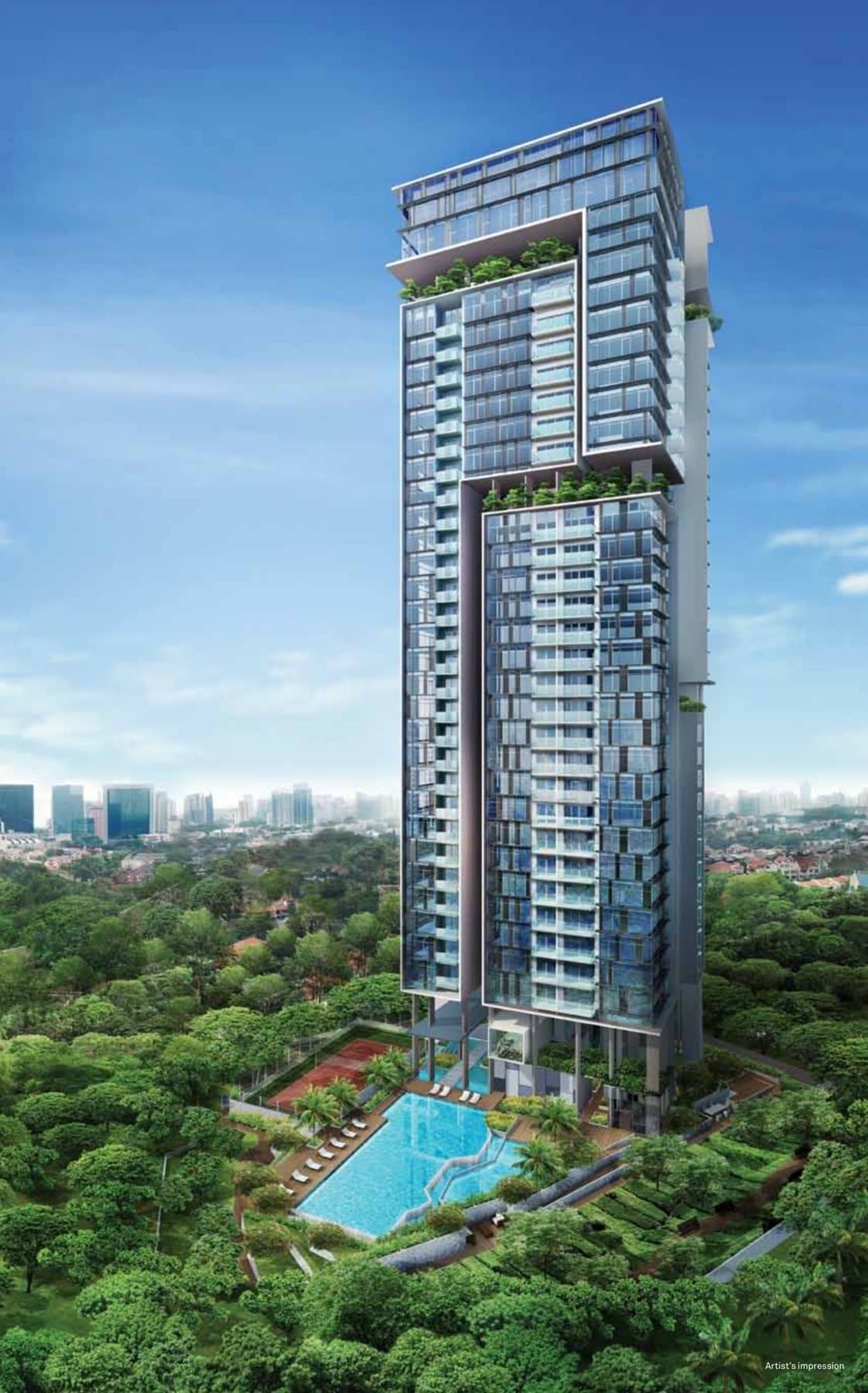 Cube 8: the 36-storey tower with its sky terraces above the pool off Thomson Road