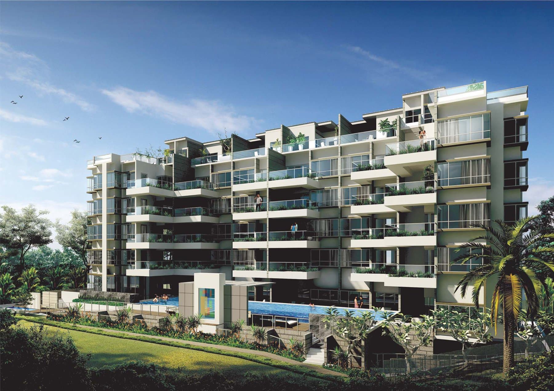 D'Fresco: the five-storey block from the garden side