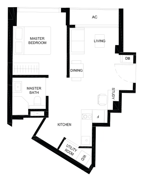 Floor plan of Duet @ Emily type A3, 1-Bedroom Deluxe (A3), 463 sq ft