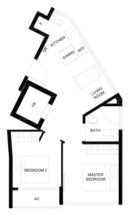 Floor plan of Duet @ Emily type B2, 2-Bedroom Executive (B2), 549 sq ft
